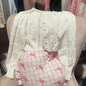 LoveShackFancy Cream Knit Cardigan
